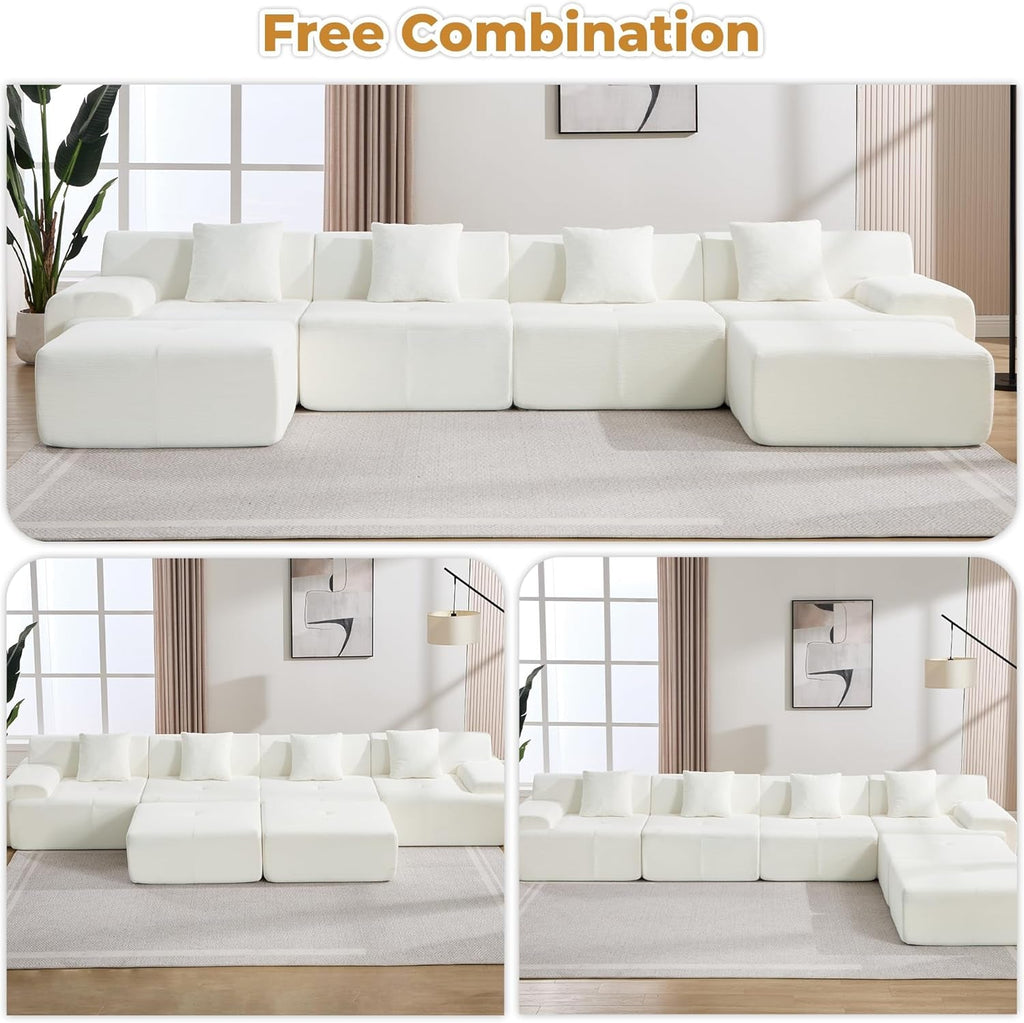 160 Inch White Corduroy Modular Sectional Sofa Set-2