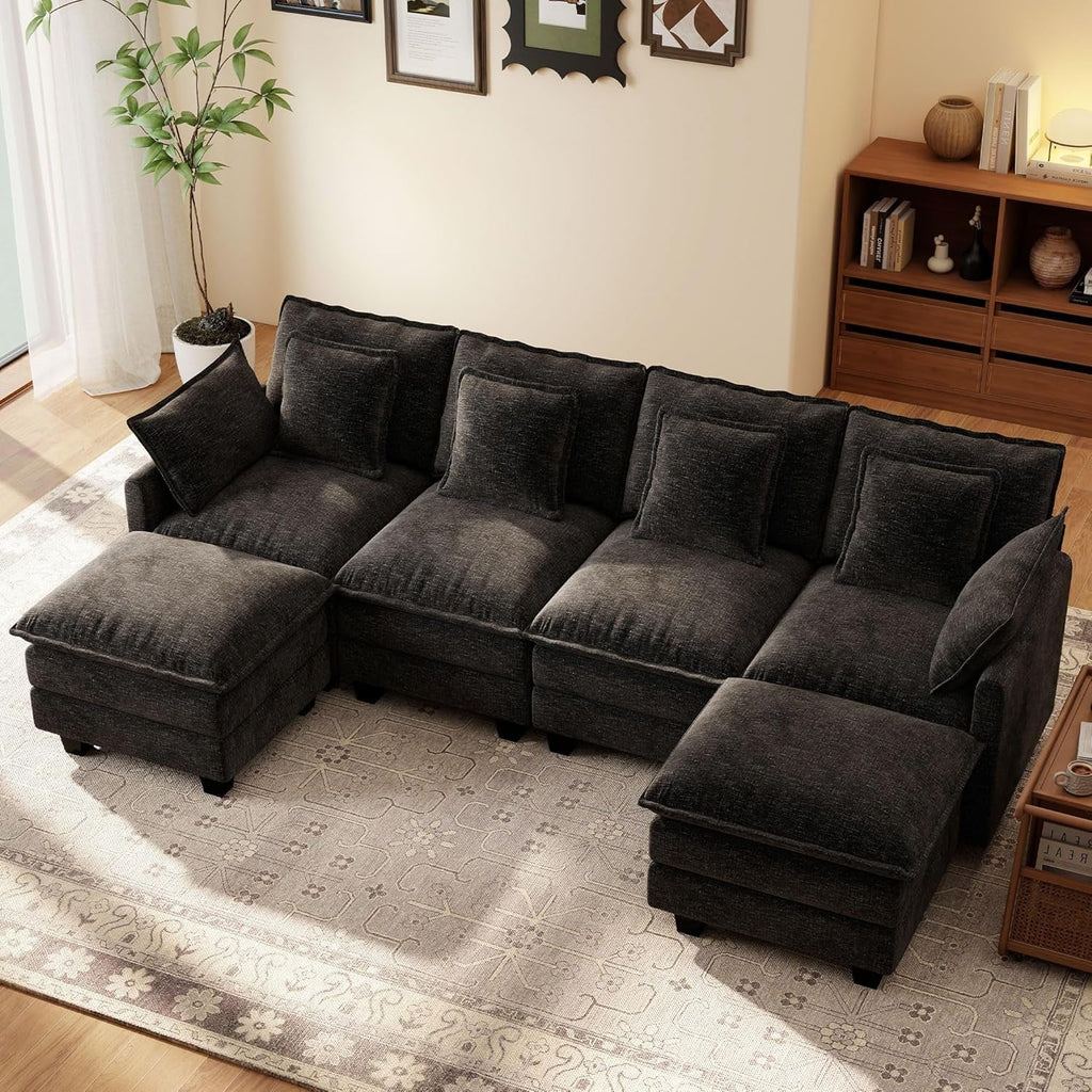 106-Inch Modular Cloud Sofa Black Sectional Modern-0