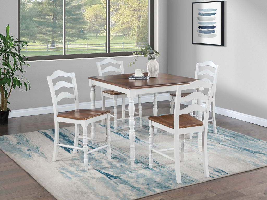 5 Piece Counter-Height Dining Set with Oak Top Table and 4 Ladder Back Chairs