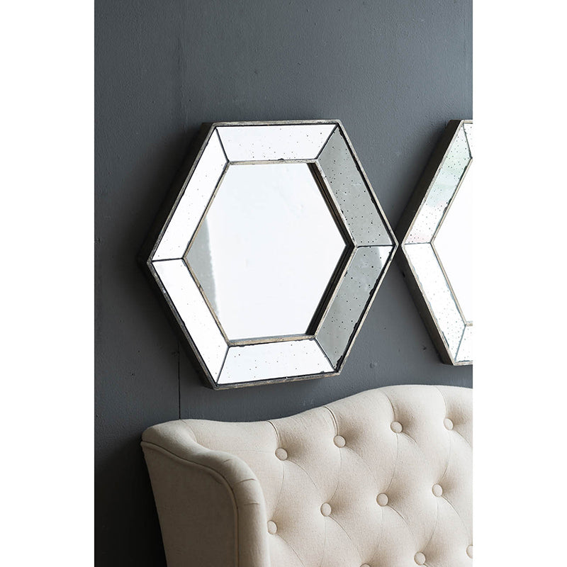 Hexagon Wall Mirror with Traditional Silver Finish, Home Decor Accent Mirror for Living Room, Entryway, Bedroom