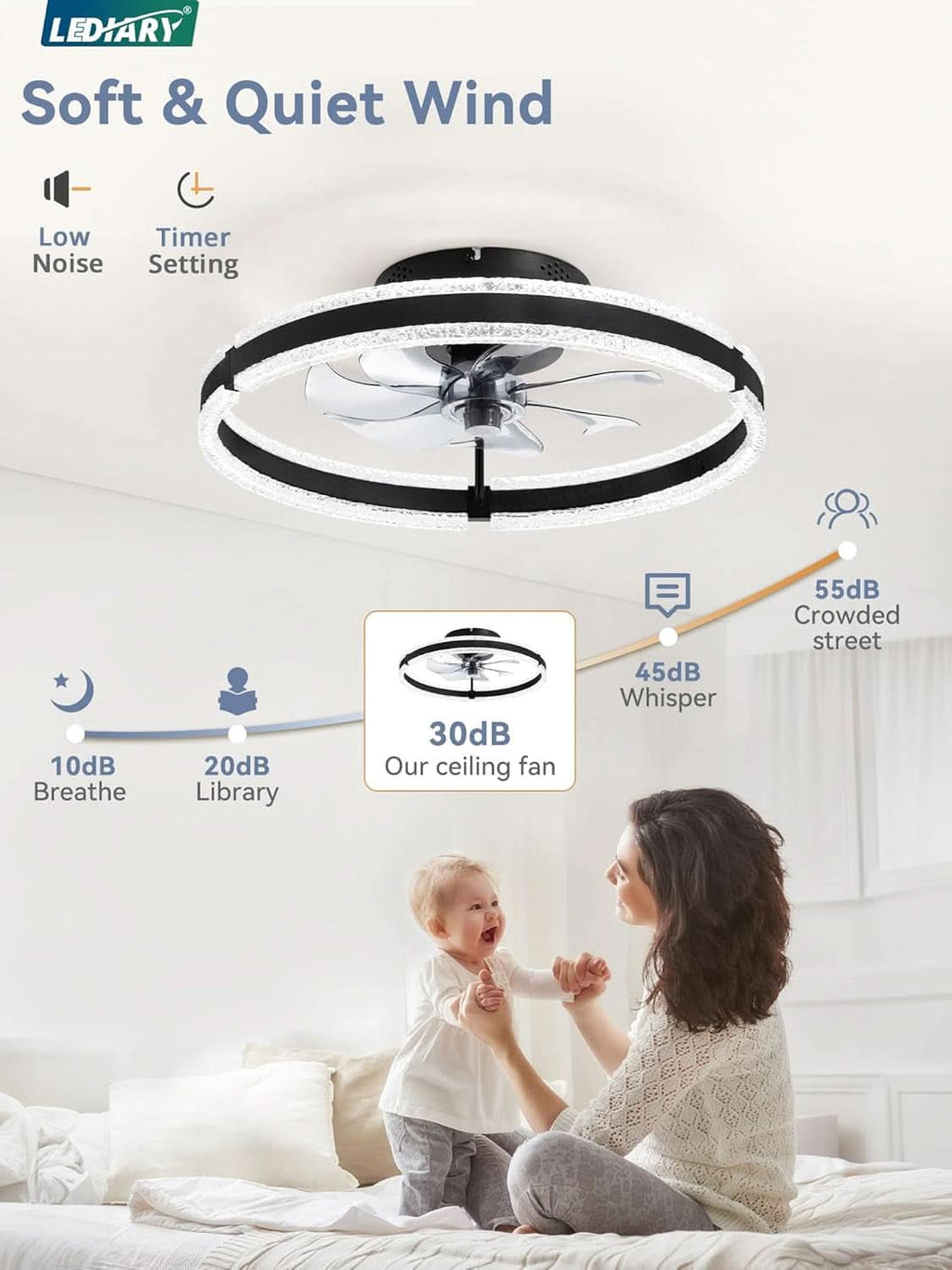 20 Inch Matte Black Ceiling Fan With Energy Saving LED-4
