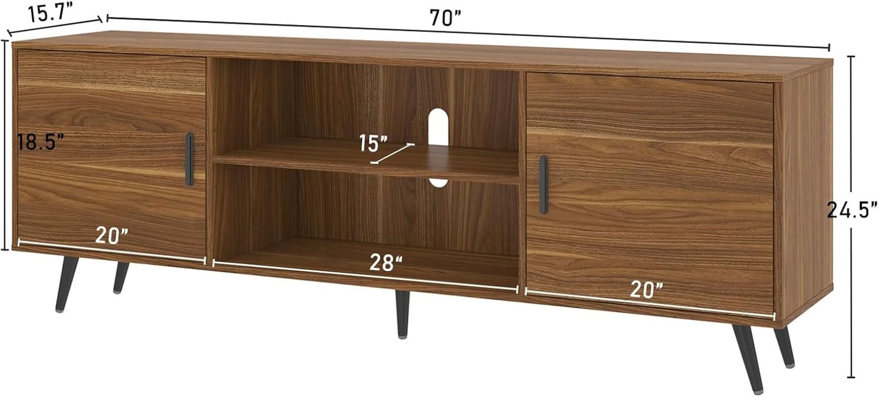 70 Inch Walnut Midcentury TV Entertainment Console