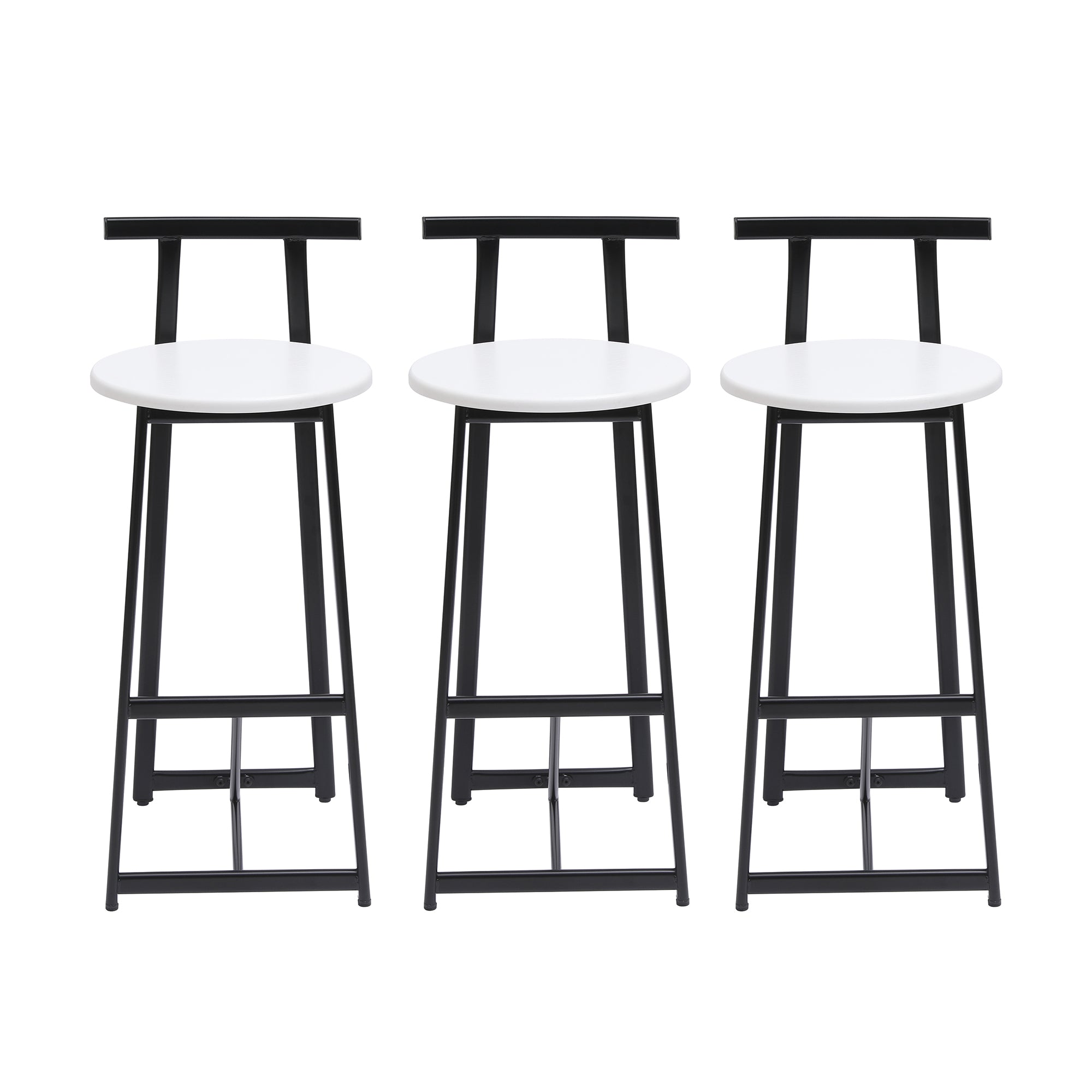 Modern Bar Stools with Backrest for Kitchen Island or Pub Room, Metal Frame, Black & White, Set of 3