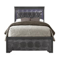 Shaker Grey King 5PC Bedroom Set with Tufted Headboard and LED Lighting in Solid Wood and MDF