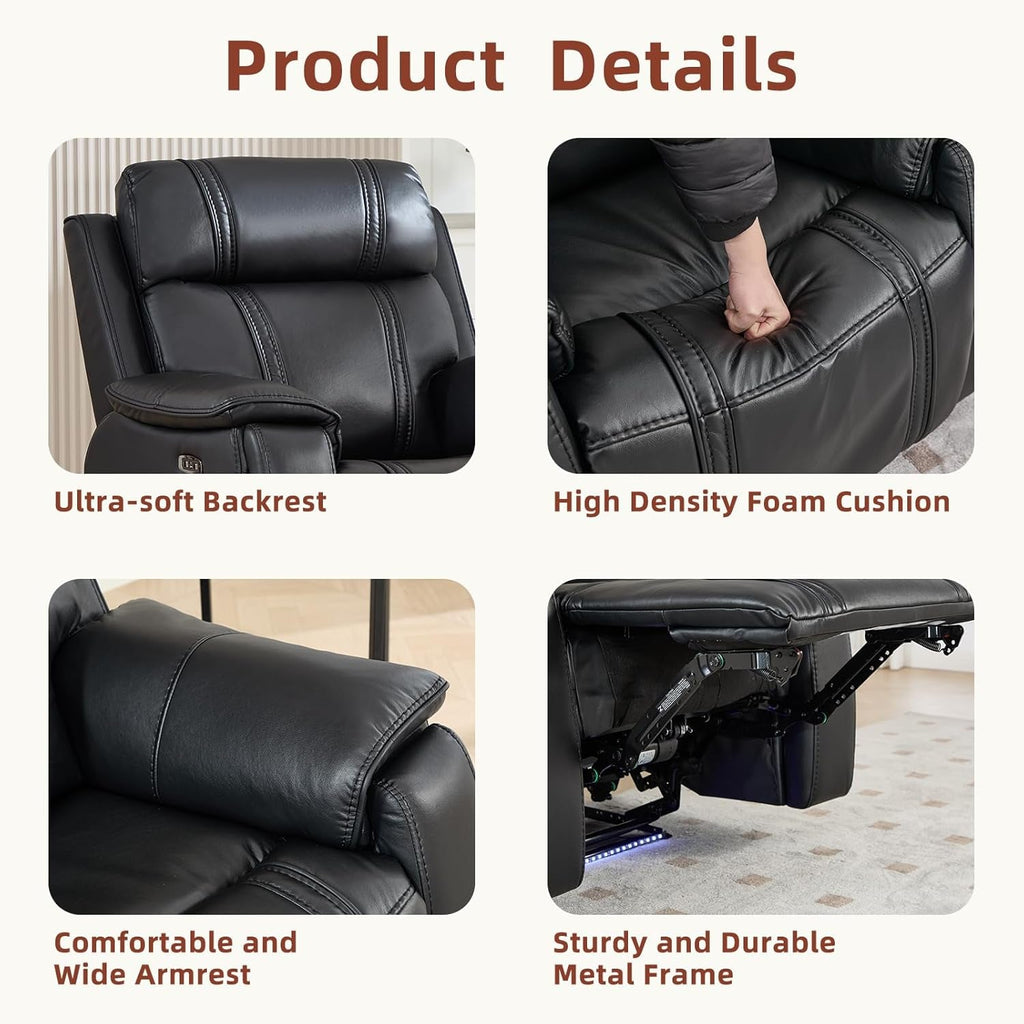 Black Leather Ambient Lighting Power Recliner Sofa-4