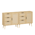 Modern Rattan Wood Dresser with Drawers and Adjustable Shelf in Antique Natural Finish, Solid Wood Legs, 31.5' W x 11.8' D x 30.7' H