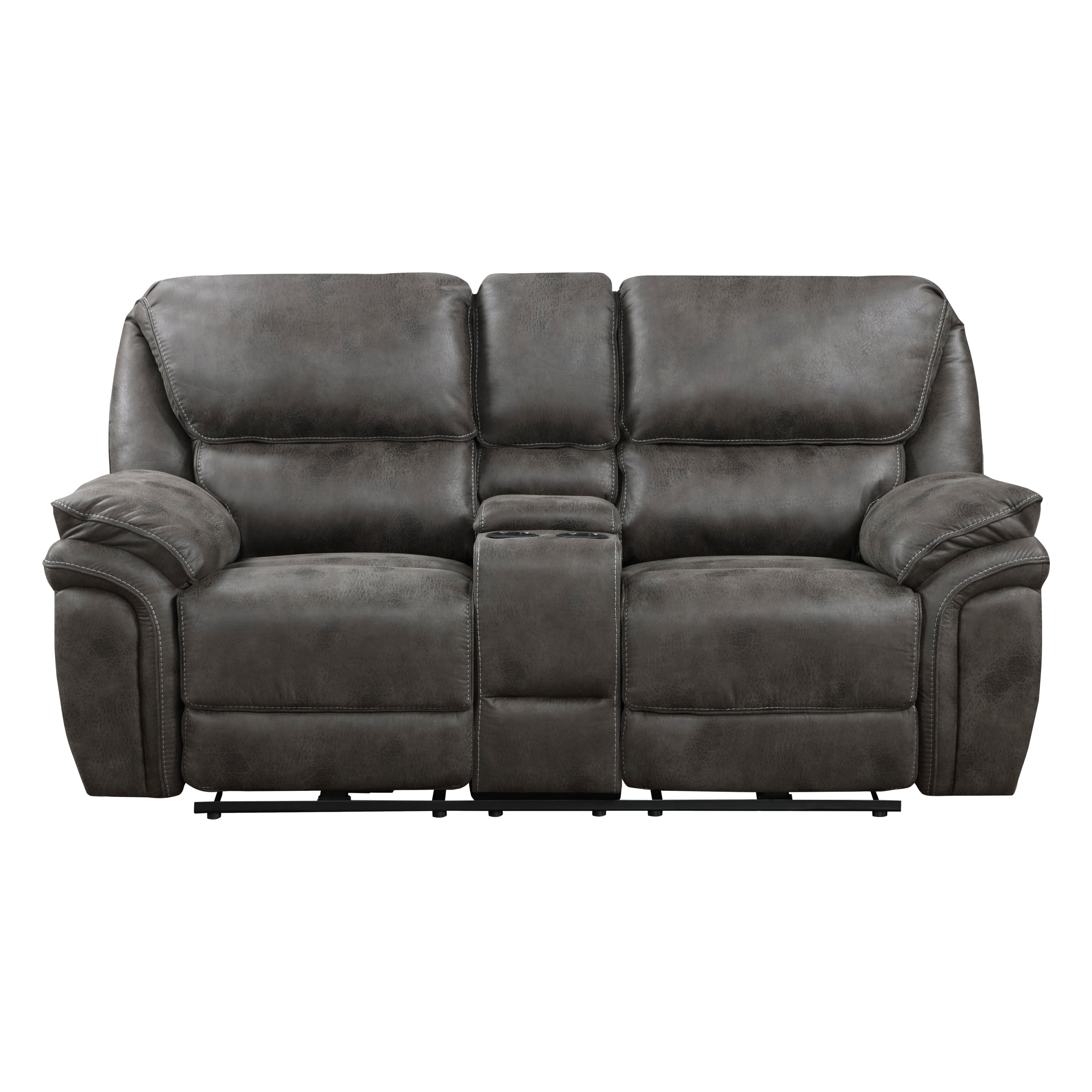 Gray Solid Wood USB Loveseat