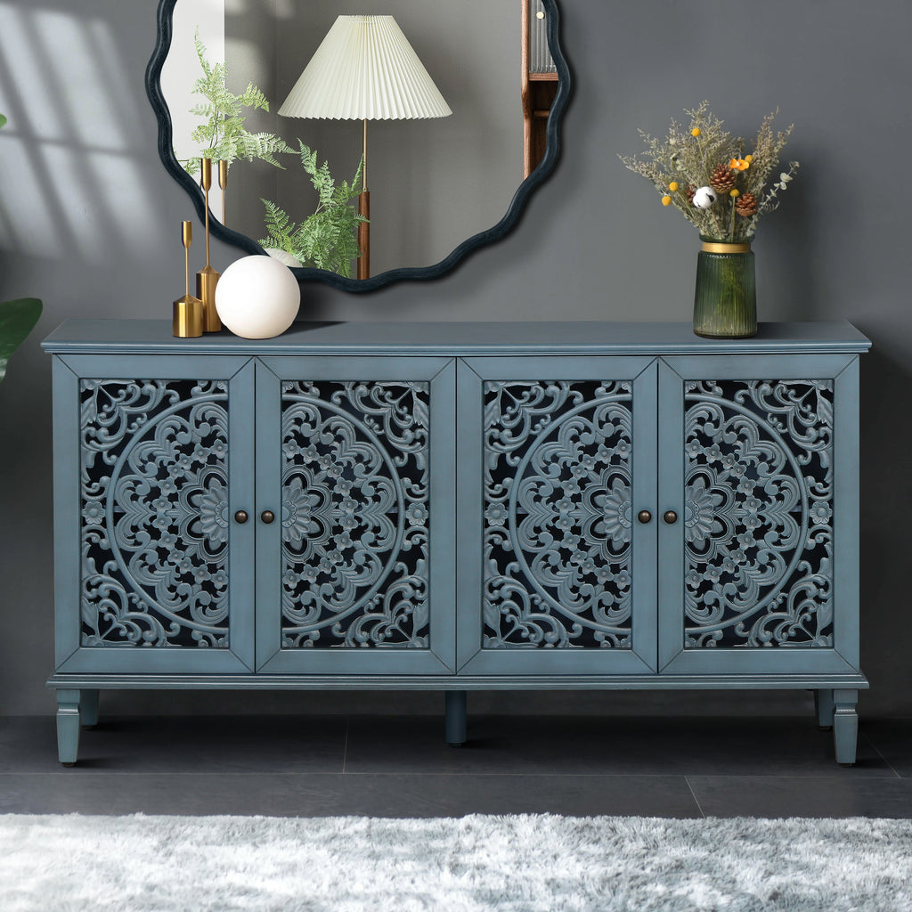 Antique Buffet Cabinet with Floral Carvings