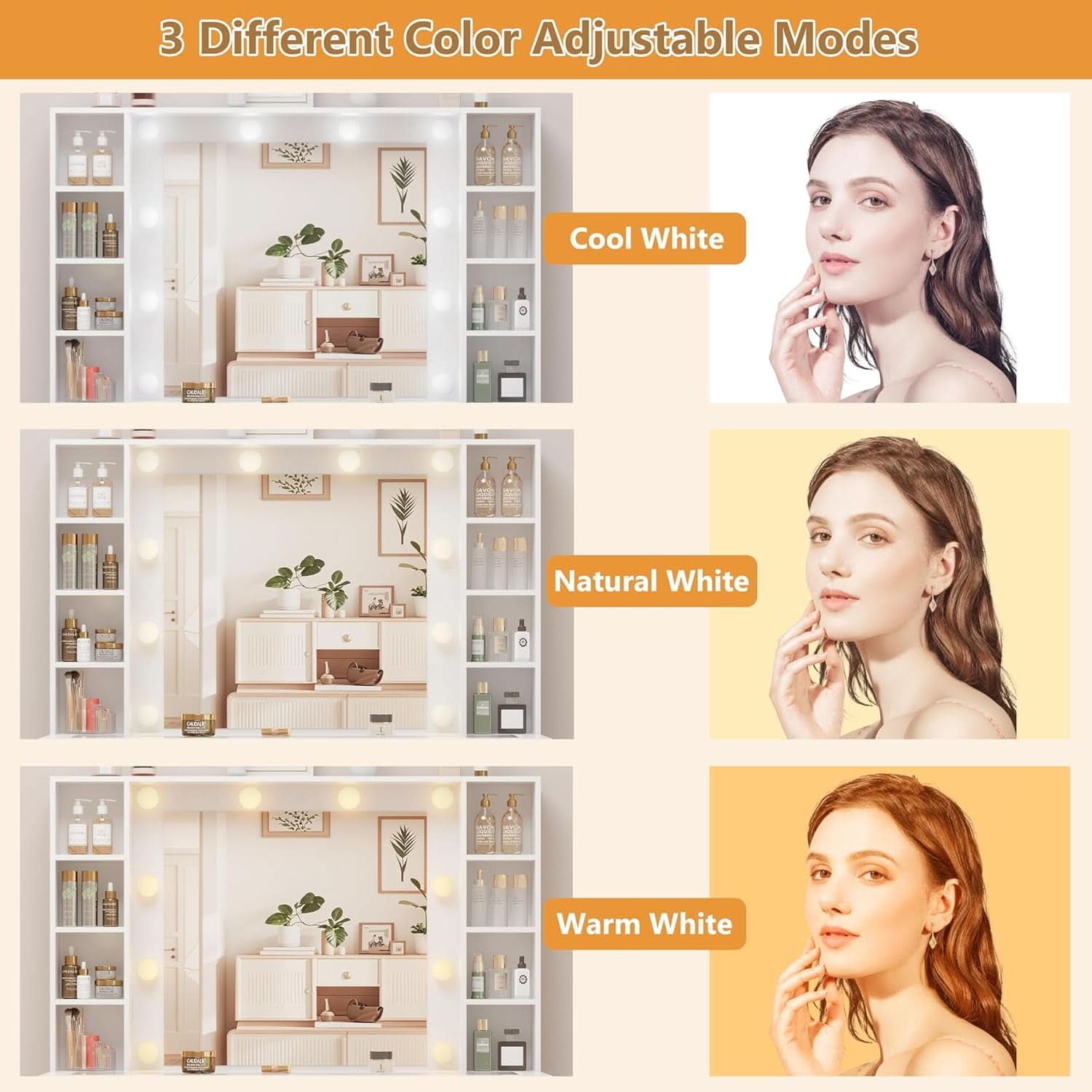 White Glass Vanity Desk With Multi functional Lighting-4