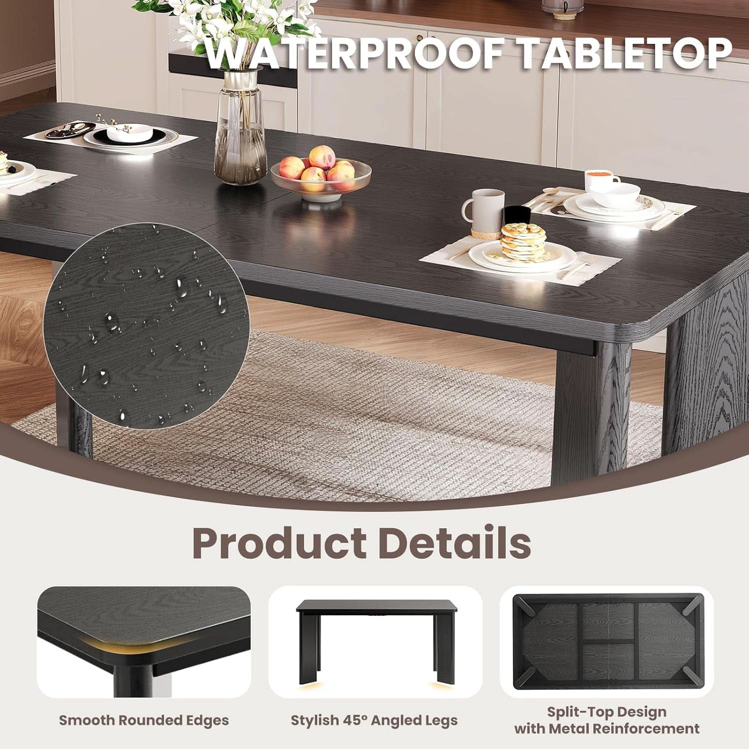 63 Inch Black Rectangular Dining Table Industrial Sturdy-3