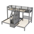 Gray Twin over Twin & Twin Bunk Bed with Built-in Staircase and Storage Drawer, Pine Wood+MDF, 102.3''L x 79.7''W x 61.5''H