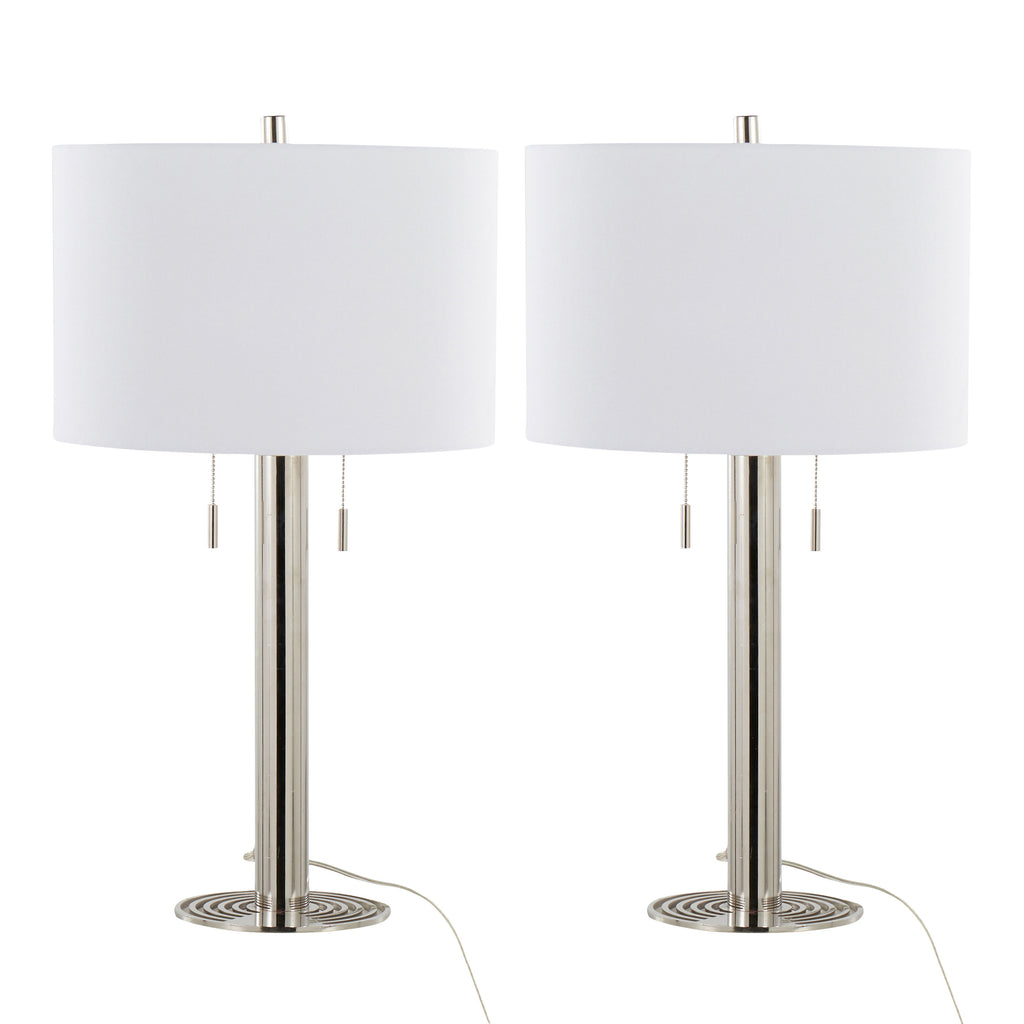 Master 29' Contemporary Metal Table Lamp in Polished Nickel and White Linen Shade from Grandview Gallery  - Set of 2