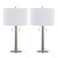 Master 29' Contemporary Metal Table Lamp in Polished Nickel and White Linen Shade from Grandview Gallery  - Set of 2