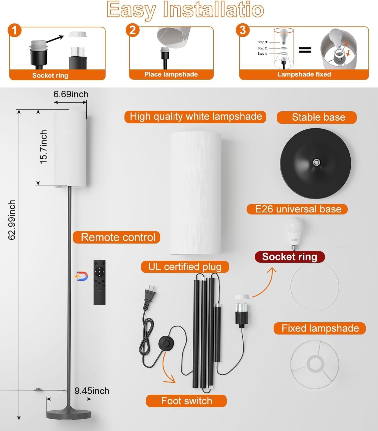 Black Industrial Floor Lamp With Programmable Remote