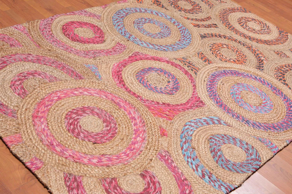 5' x 8' Hand Braided Circle Medley Sisal & Cotton Oriental Area Rug Multi