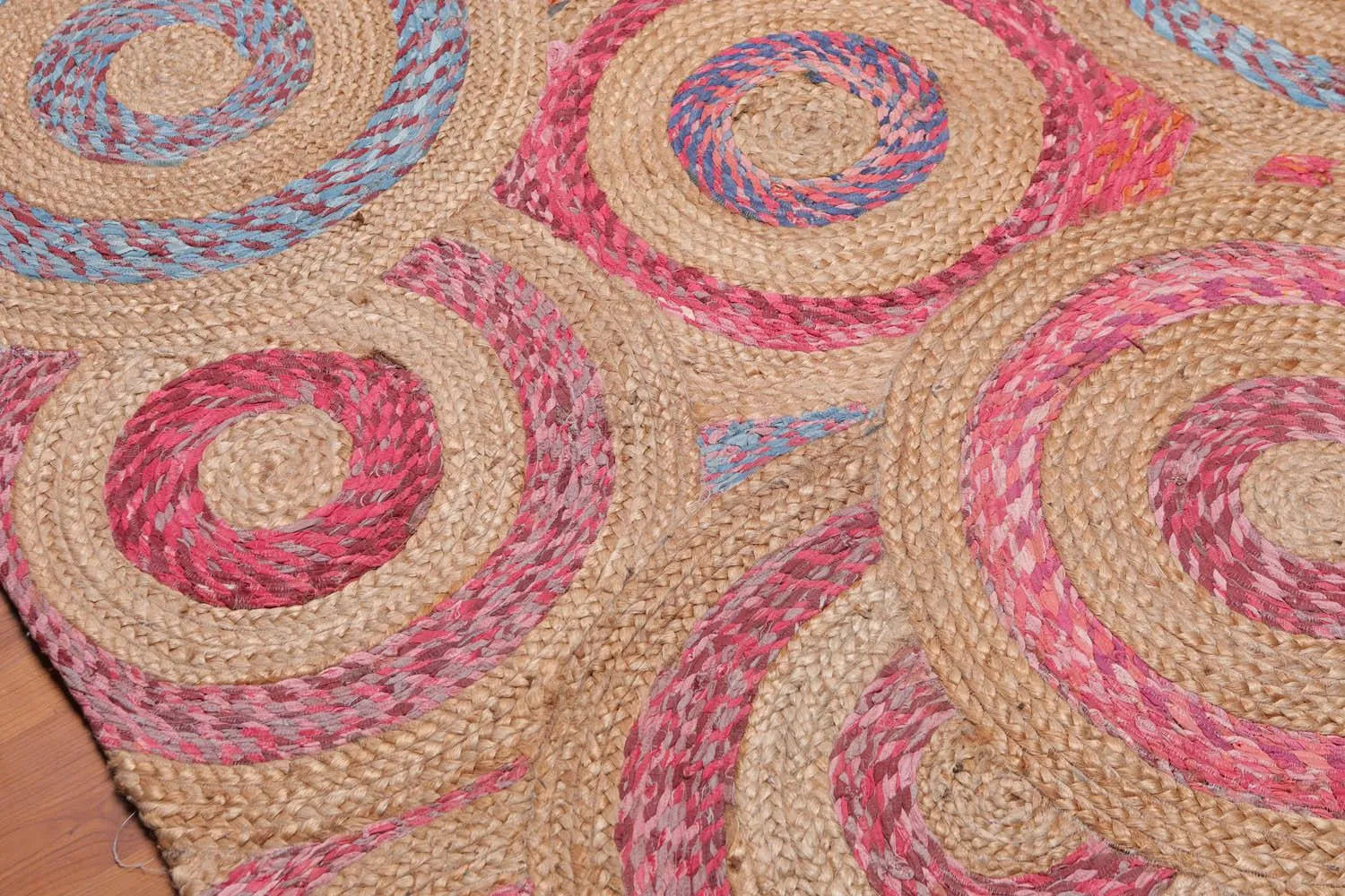 5' x 8' Hand Braided Circle Medley Sisal & Cotton Oriental Area Rug Multi