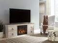 Willowton - 2 Pc. - TV Stand With Faux Firebrick Fireplace Insert - Whitewash-0