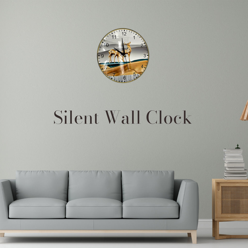 Golden Deer Painted Round Wall Clocks for Living Room Modern Design~5198-2