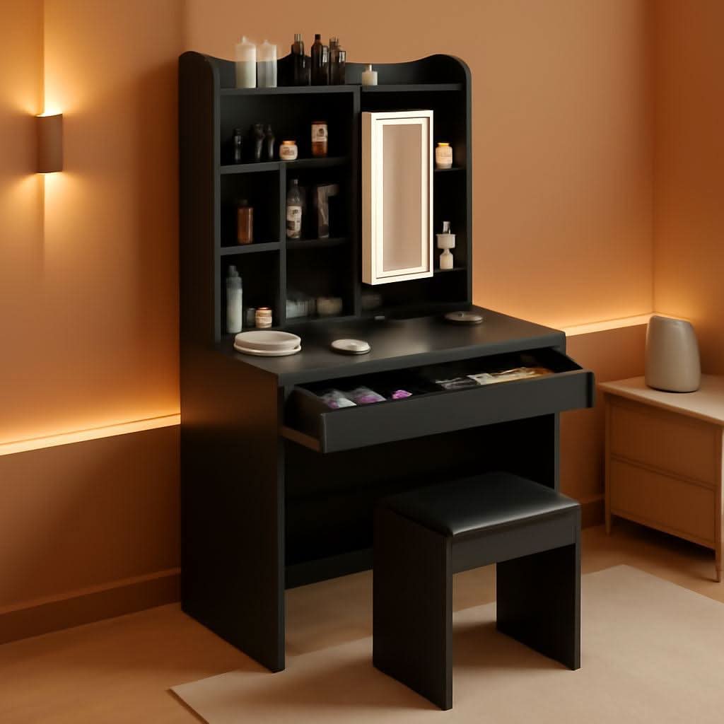 Vanity Desk With 90cm Mirror Three Color LED Lights USB Charging Ports-0