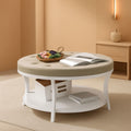Beige 31.5-Inch Round Ottoman Coffee Table Storage