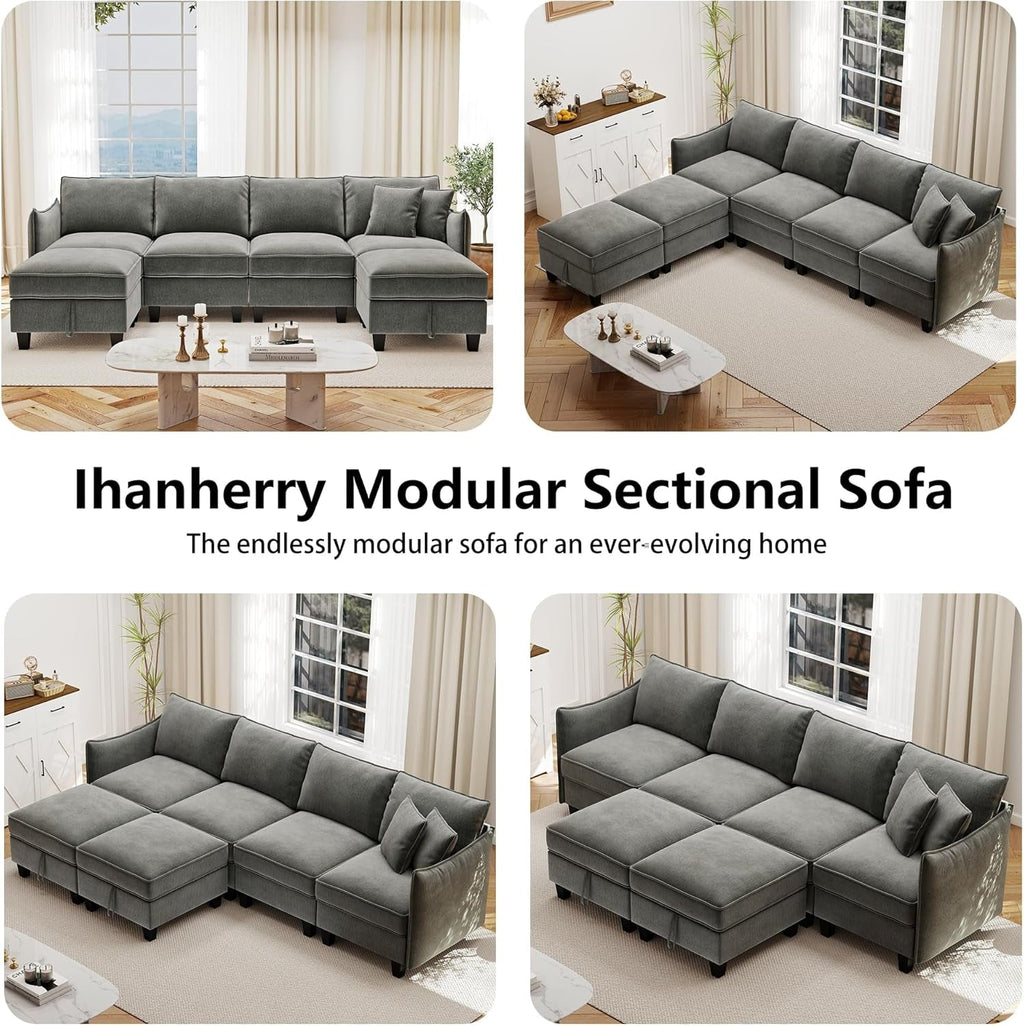 Charcoal Grey Luxurious Modular U Shaped Sectional-4