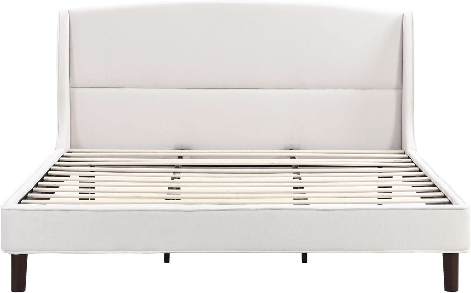 King Size Beige Upholstered Wing back Platform Bedframe-4