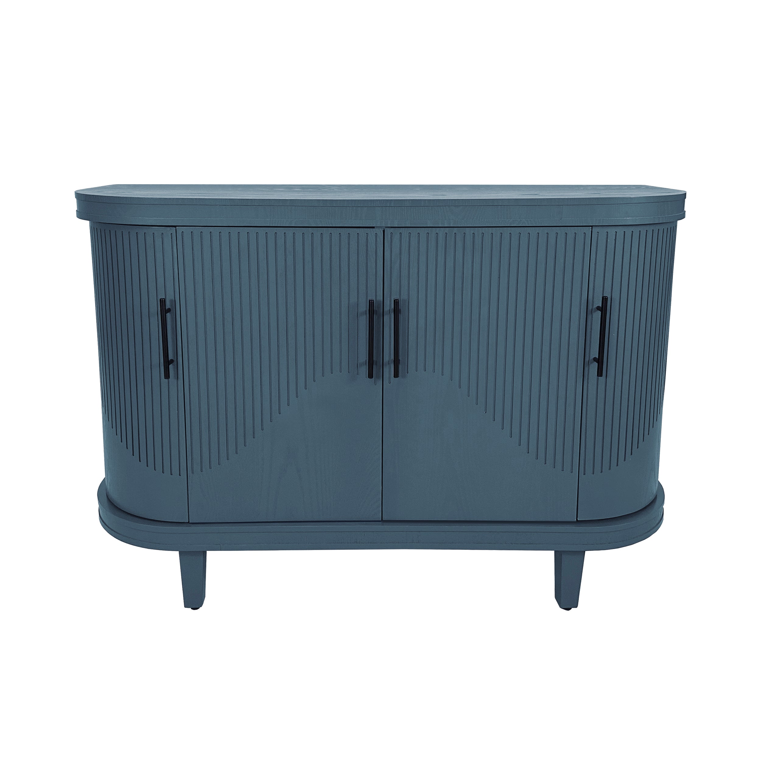 Modern Curved Sideboard 47.2-Inch Blue Wooden Console Table with 4 Doors and Adjustable Shelves for Living Room, Kitchen, Bedroom, Hallway