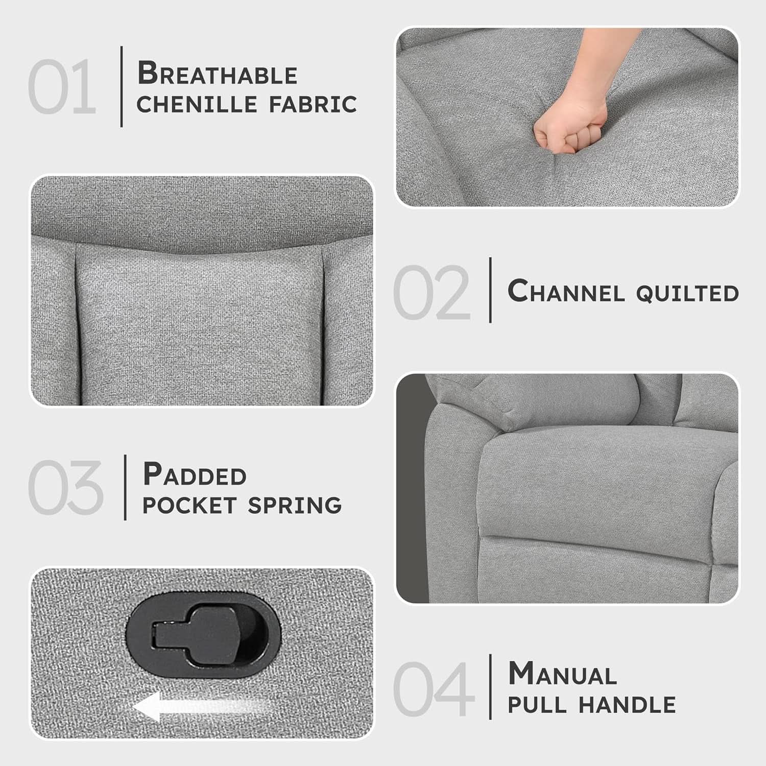 Gray Chenille Double Recliner Sofa Durable Upholstery-2