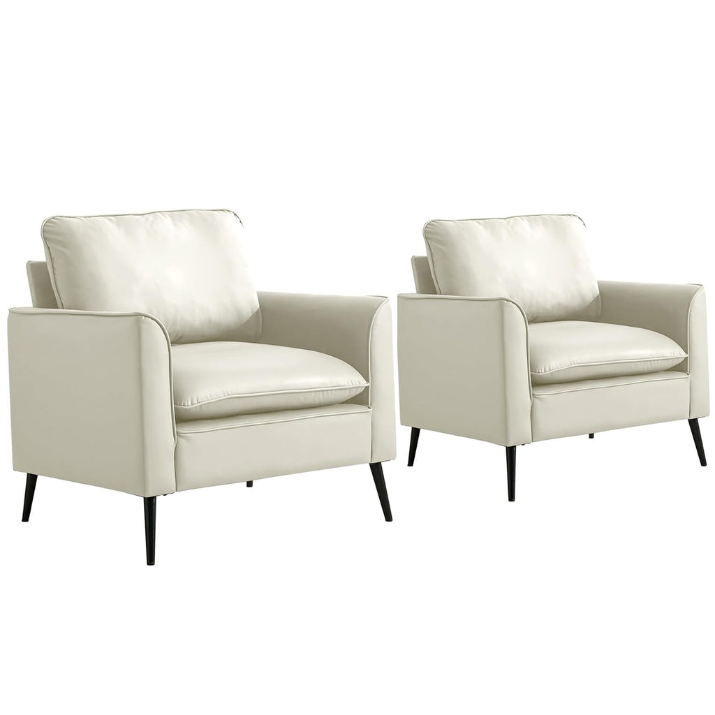 TS Cat paw leather upholstered sofa 2PC Cream White,Nordic retro light luxury living room balcony bedroom single casual sofa chair