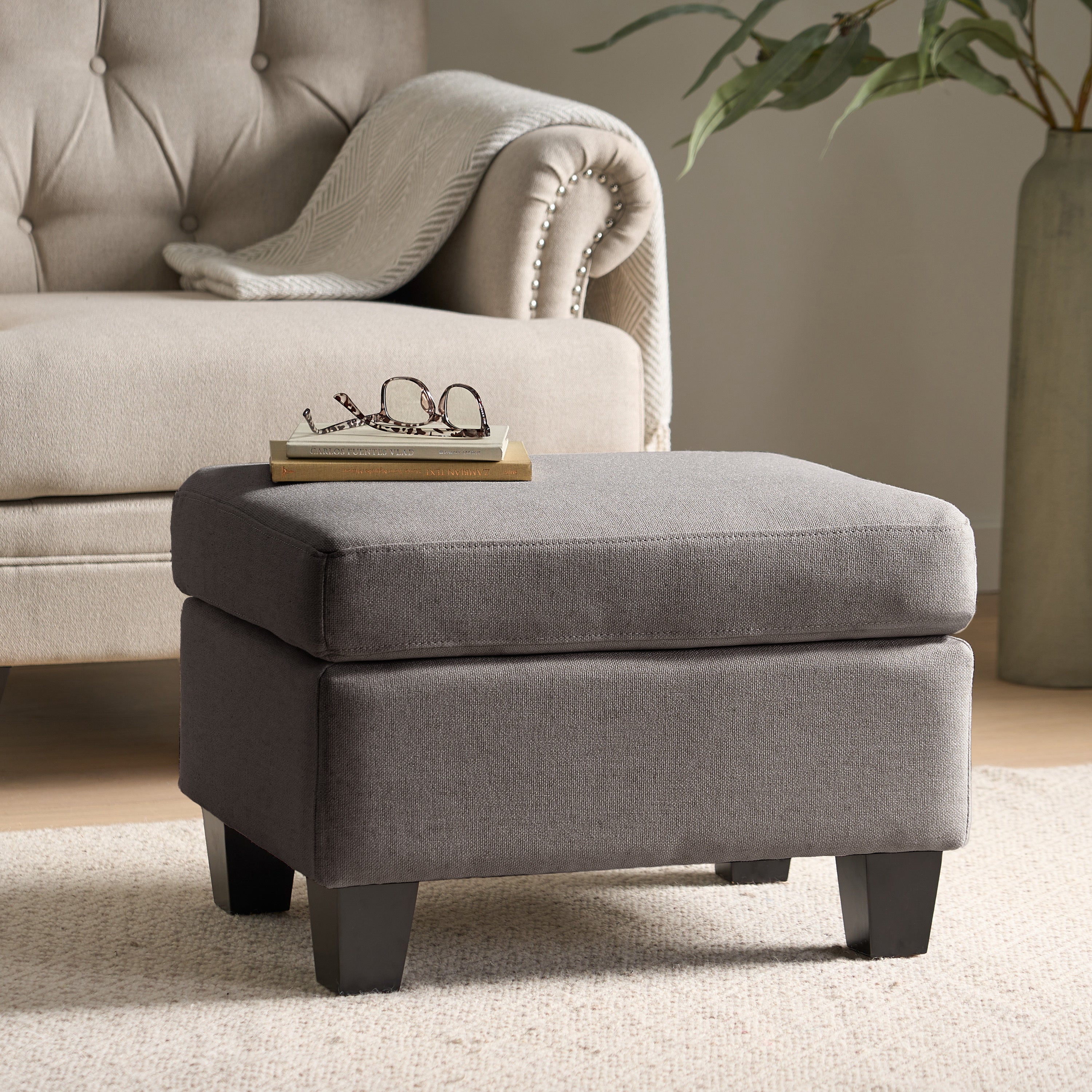 Upholstered Ottoman, Grey