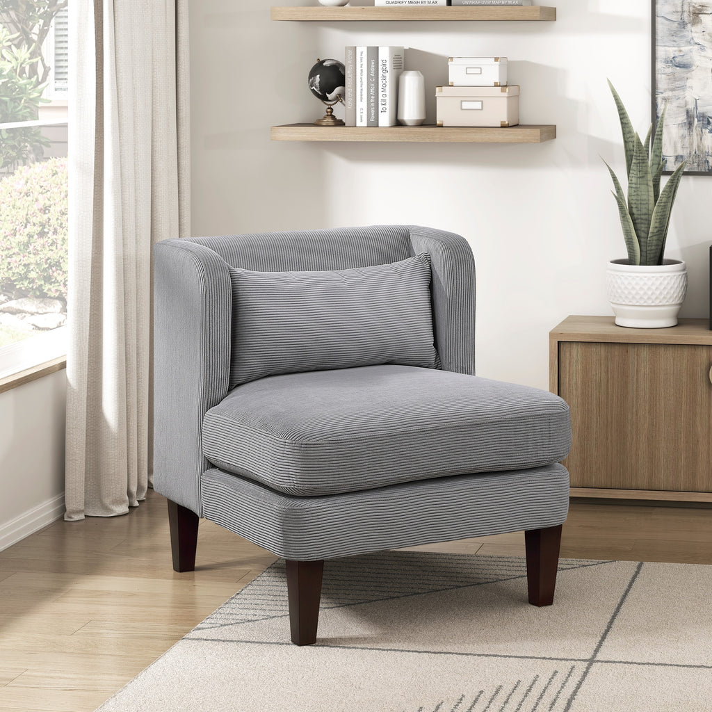 Modern Dark Gray Accent Chair Cushion Seat Corduroy Fabric Upholstery