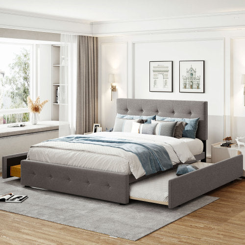 Upholstered Platform Bed with 2 Drawers and Twin XL Trundle