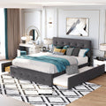 Upholstered Platform Bed with 2 Drawers and 1 Twin XL Trundle,  Linen Fabric, Queen Size - Dark Gray(OLD SKU :LP100314AAE)