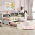 White Twin Size Daybed with Trundle, Storage Cabinets, USB Ports and Pine Wood+MDF Construction