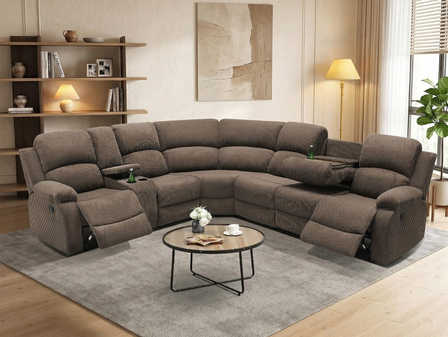 Comfortable Recliner Sectional Sofa Peanut Cup Holders-0