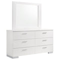 Dulcey White High Gloss 6-Drawer Dresser with Mirror in Gloss White Finish, Wood and MDF Construction, 63W x 17.75D x 71.5H inches