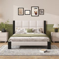 Boucle Queen Bed frame with Square-Stitched Headboard ,BEIGE + BLACK
