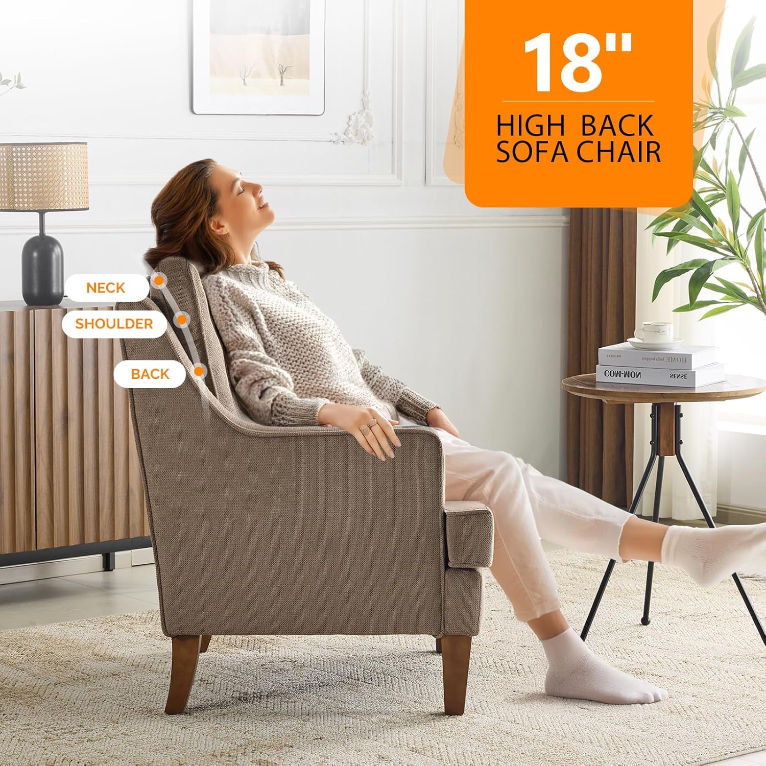 Light Brown Upholstered Midcentury Accent Chairs Pair