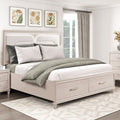 Modern Luxury Queen Platform Bed with Footboard Storage Upholstered Headboard LED Light Wooden Bedroom Furniture 1pc