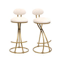 Round Bar Stool Armless Velvet Barstools with Back Set of 2, Gold & Creamy White