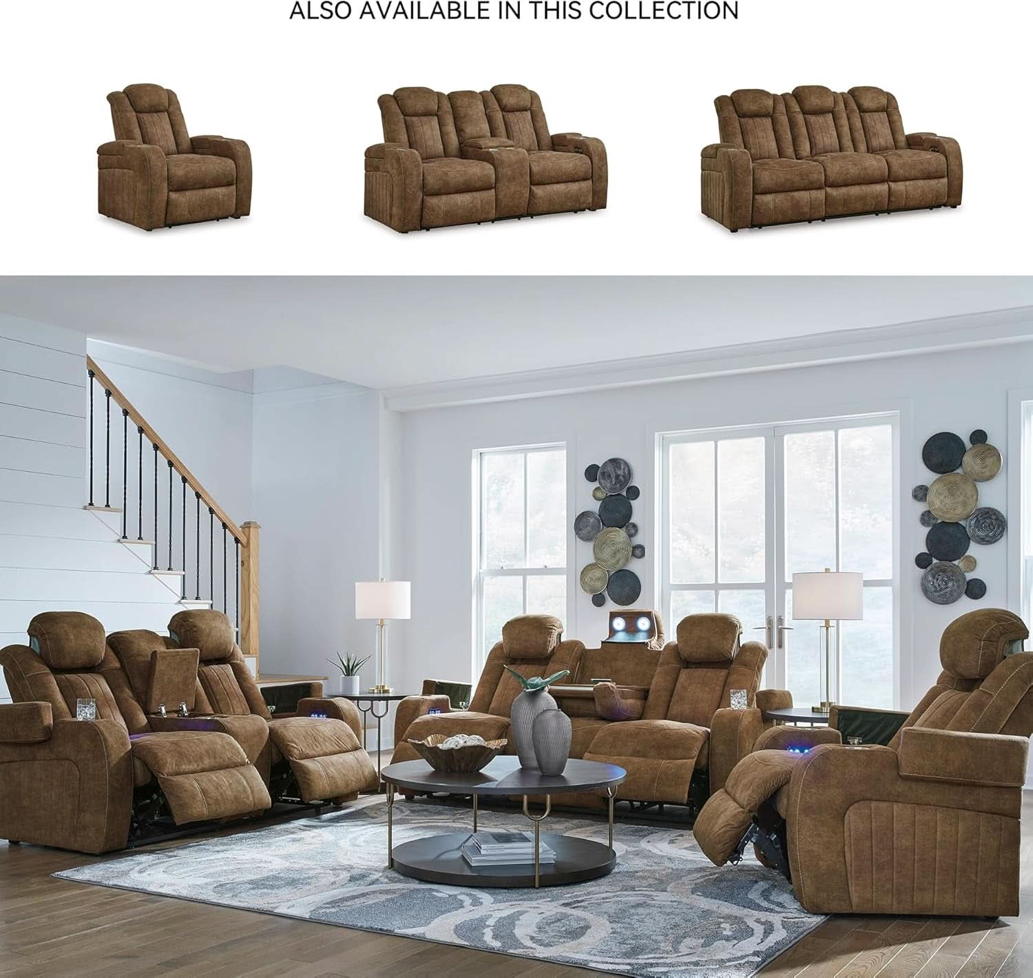 Light Brown Premium Faux Leather Power Recliner Sofa-4