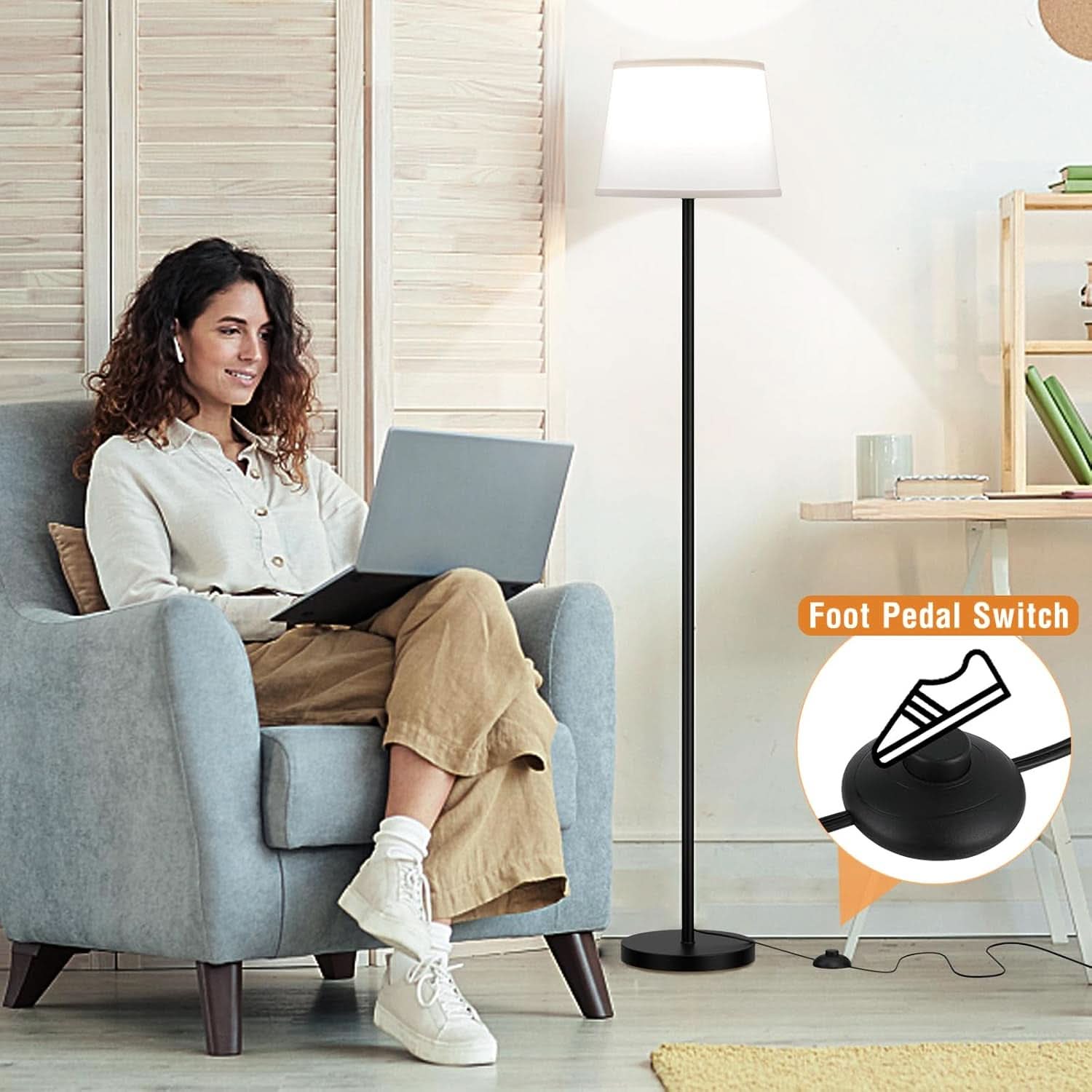 Black Floor Lamp Dimmable LED Brightness Control Remote-2