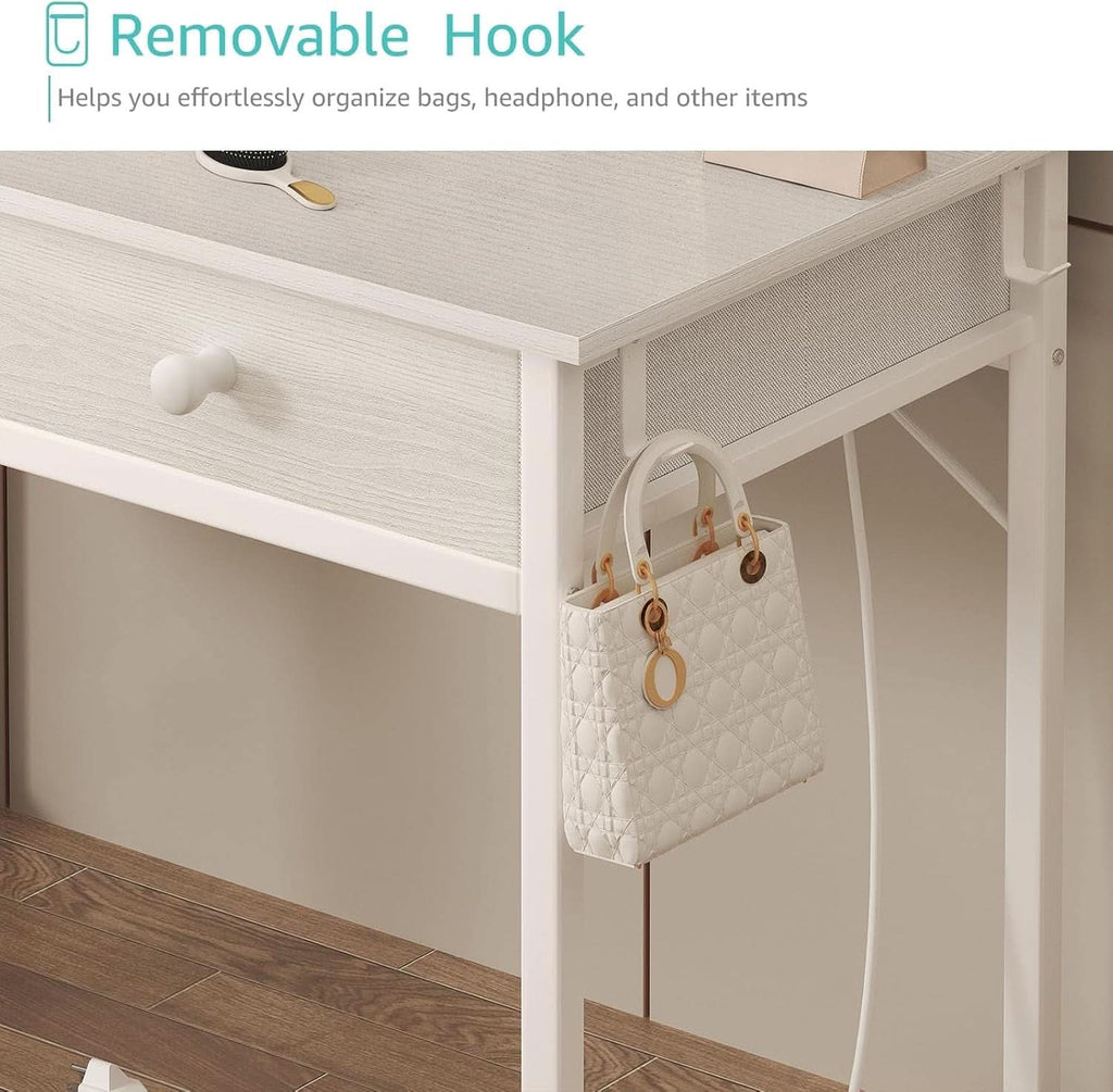 White Makeup Vanity Table With Integrated Charging-4