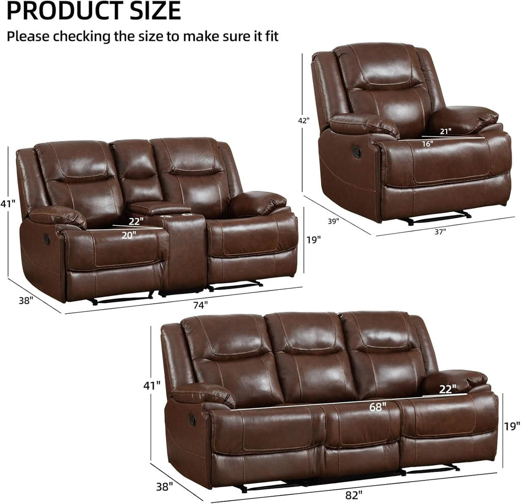 Manual Recliner Sofa Set Brown Living Room Collection-1