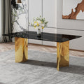 Modern minimalist dining table. The black patterned glass desktop is equipped with golden metal legs. Suitable for restaurants and living rooms  71' *39.3' *29.5'  DT-69.W1151S00381