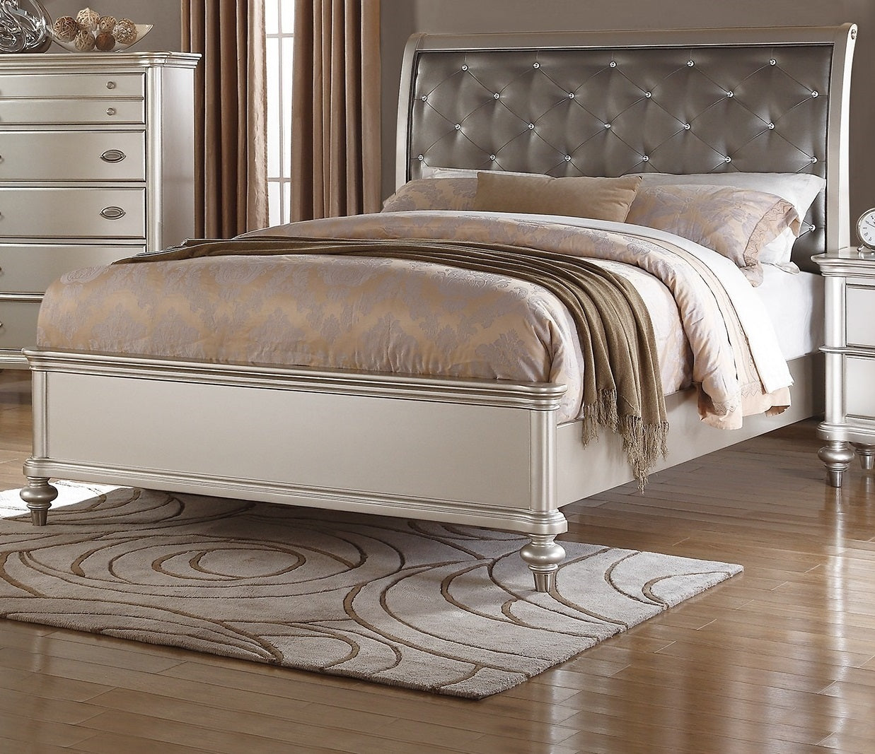 Silver Faux Leather Tufted Headboard 1pc Queen Size Bed Bedroom Furniture Luxurious Look Bedframe