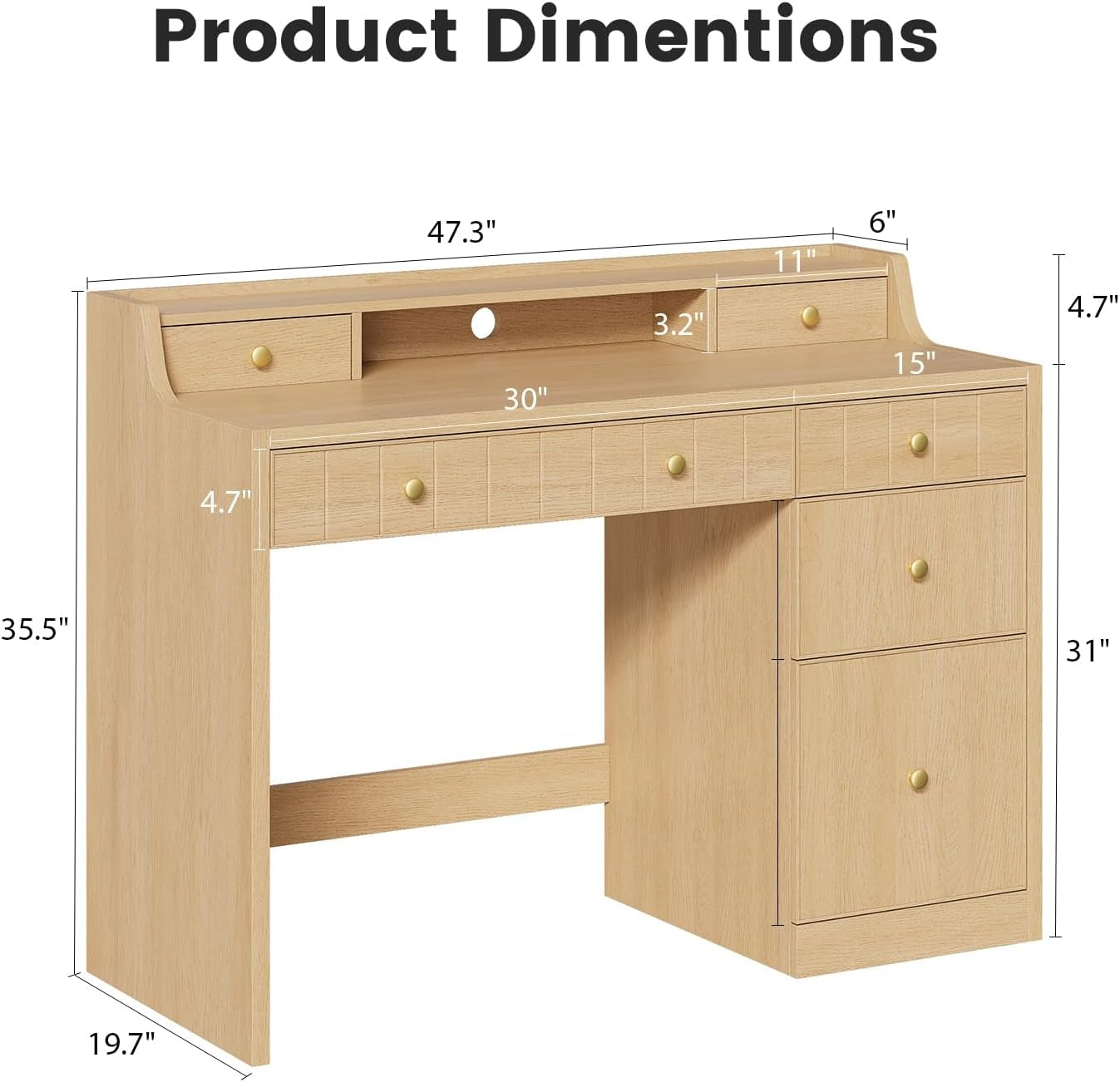 Executive Workstation Desk With Drawers 47Inch Wide