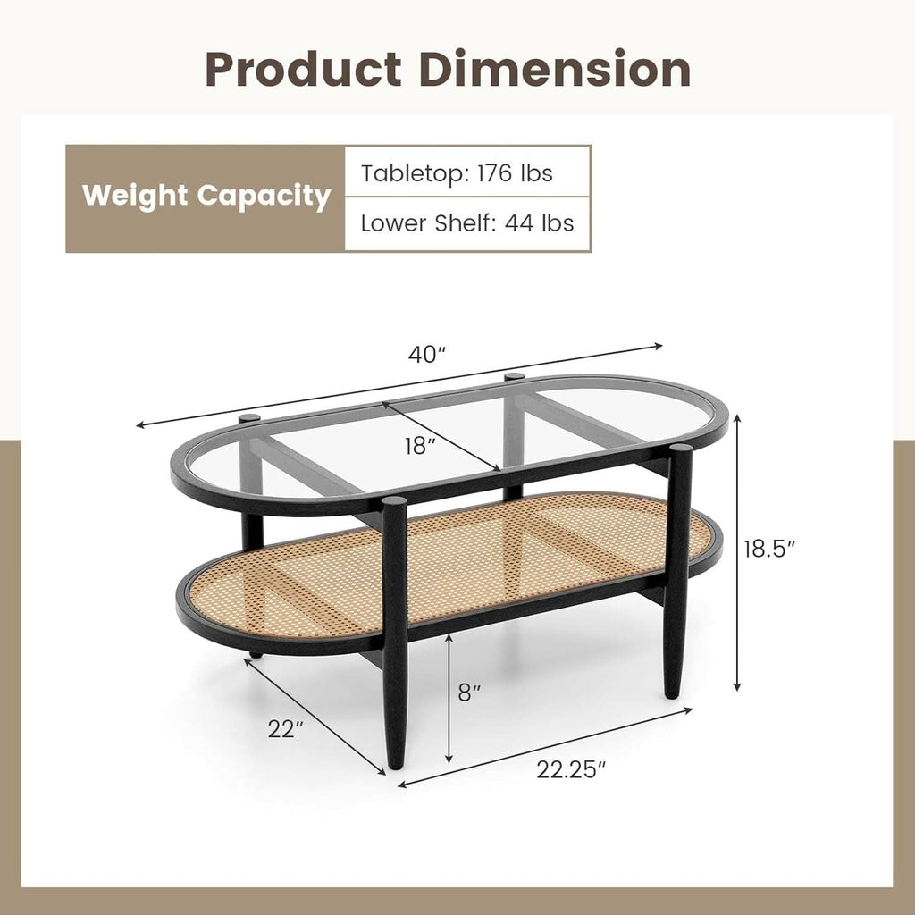 Rattan Coffee Table 40 Inch Premium Acacia Wood Finish