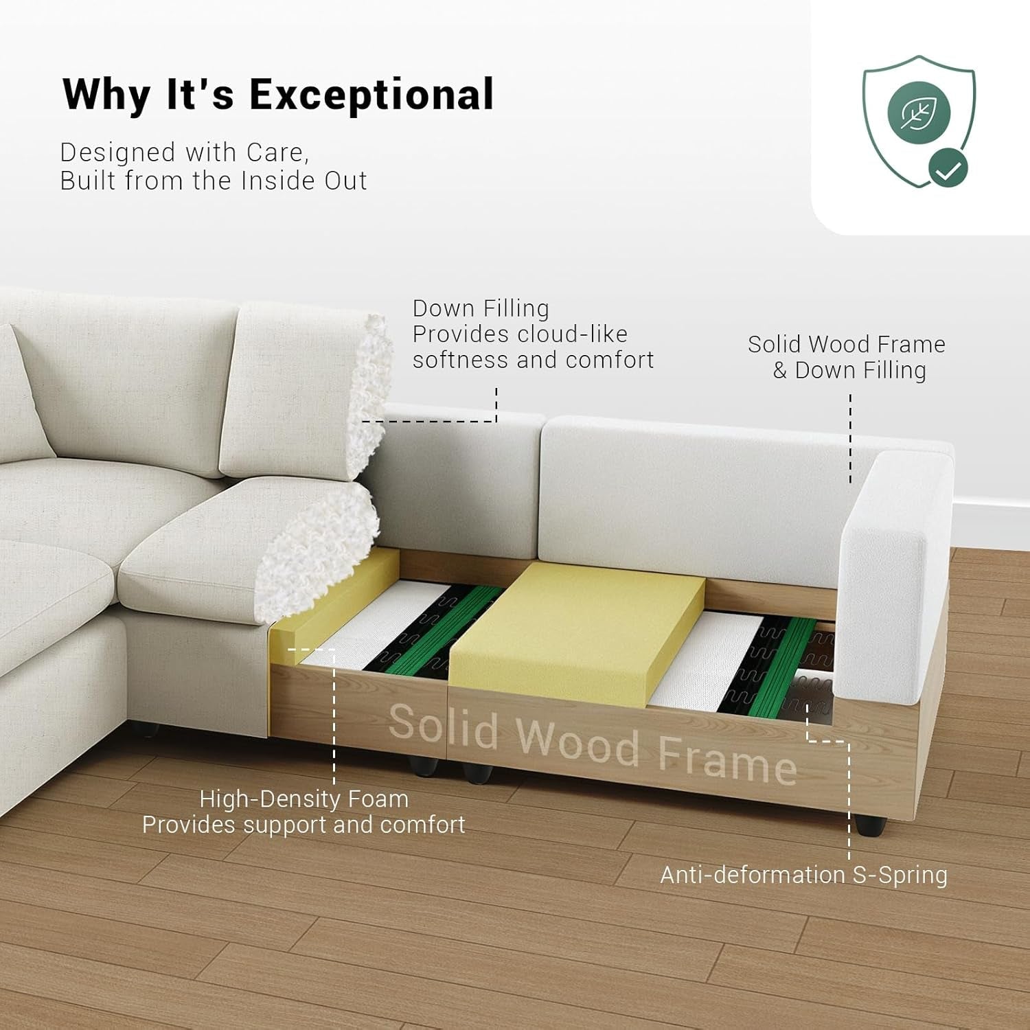 68-Inch White Modular Sectional Sofa Cushioned Comfort-3