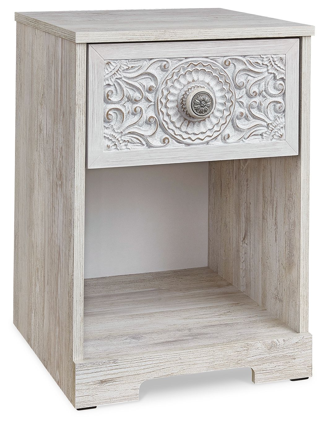 Paxberry - One Drawer Night Stand - Open Cubby - Whitewash-0